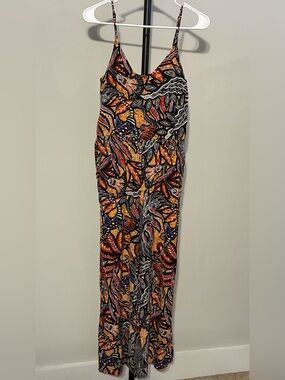 HM Jumpsuit Black Orange Purple Leaf Print Sleeveless Straight Leg Womens Size 6